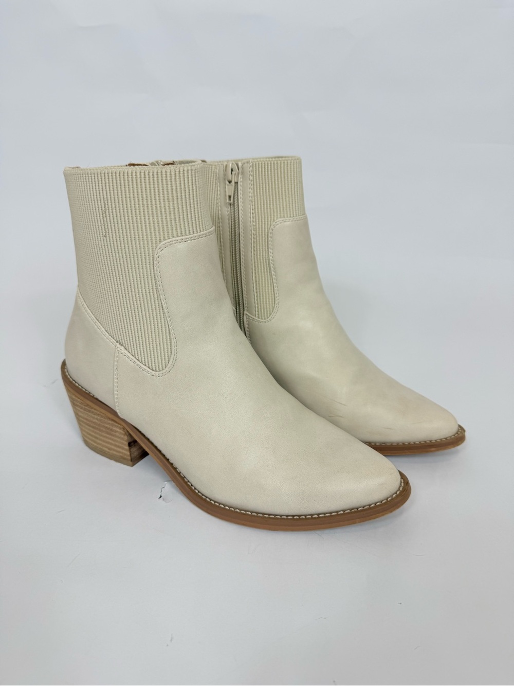 DV by Dolce Vita Cream Ankle Booties with Wood Block Heel Oppry